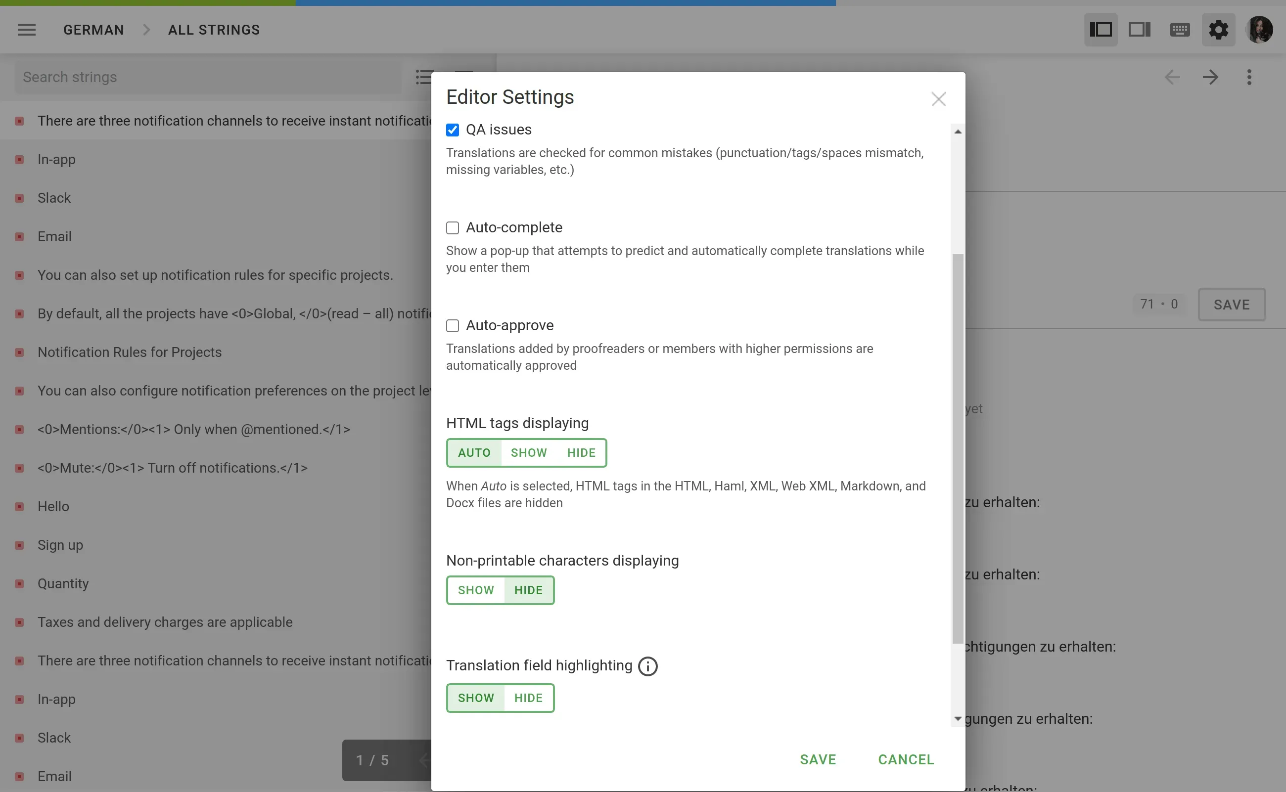 Translation Field Highlighting