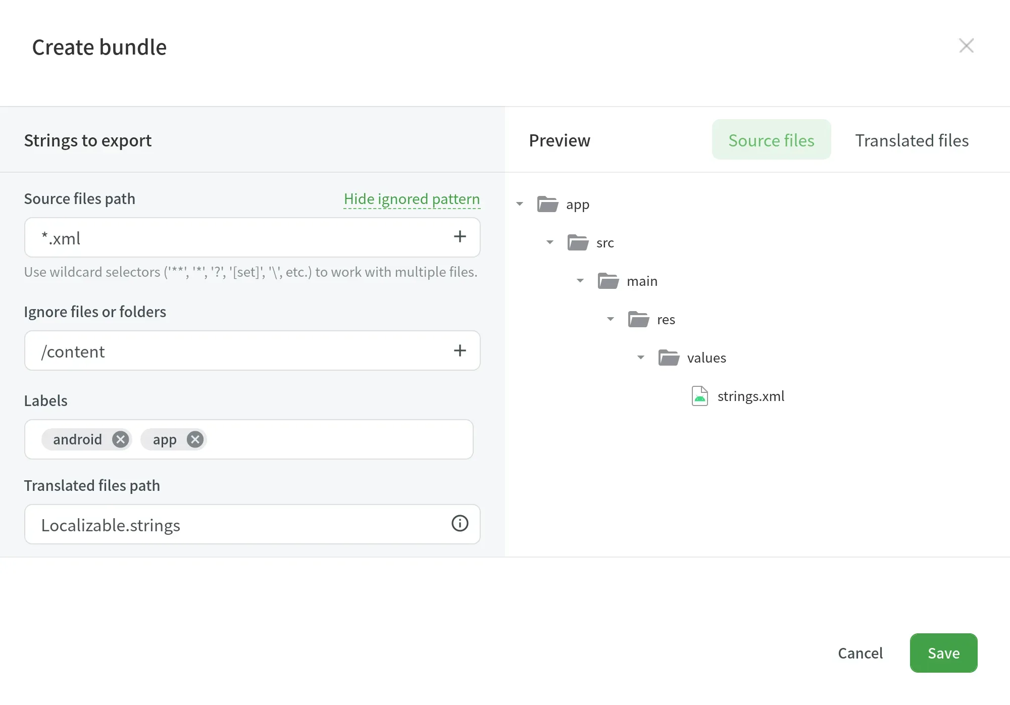 Creating bundle in project settings