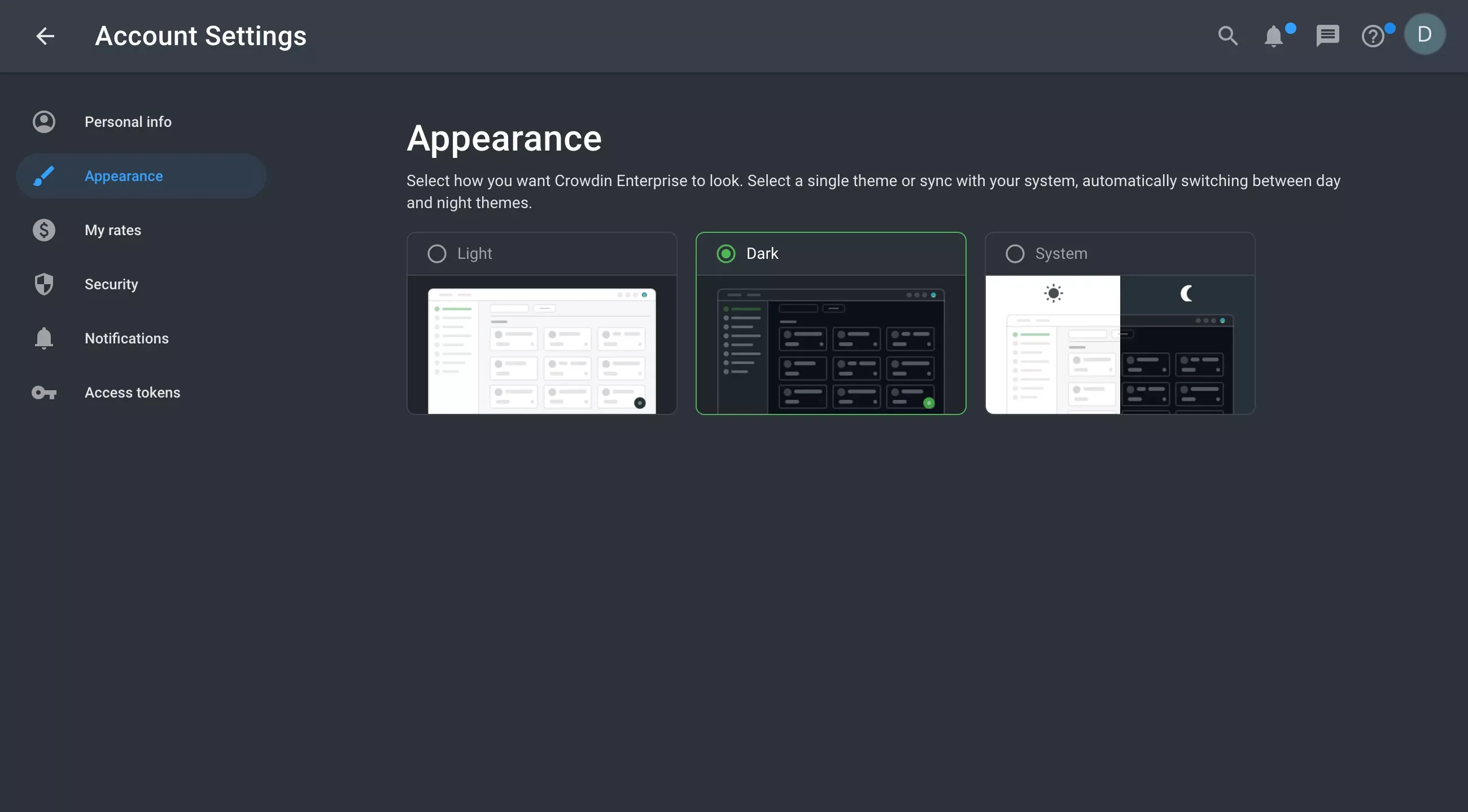 Crowdin Enterprise Introduces Dark Theme