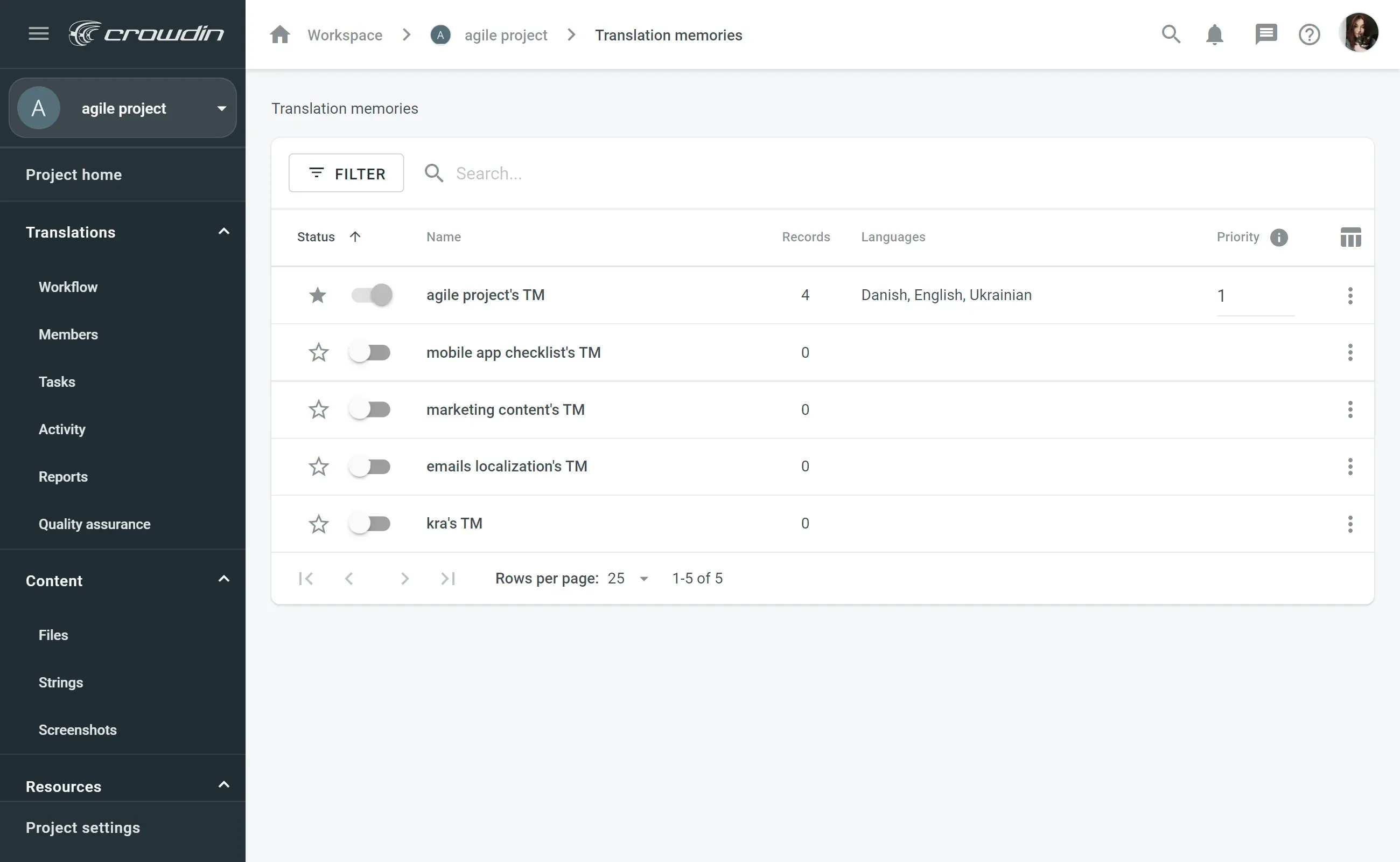 Reassign Default Translation Memory (TM) and Glossary