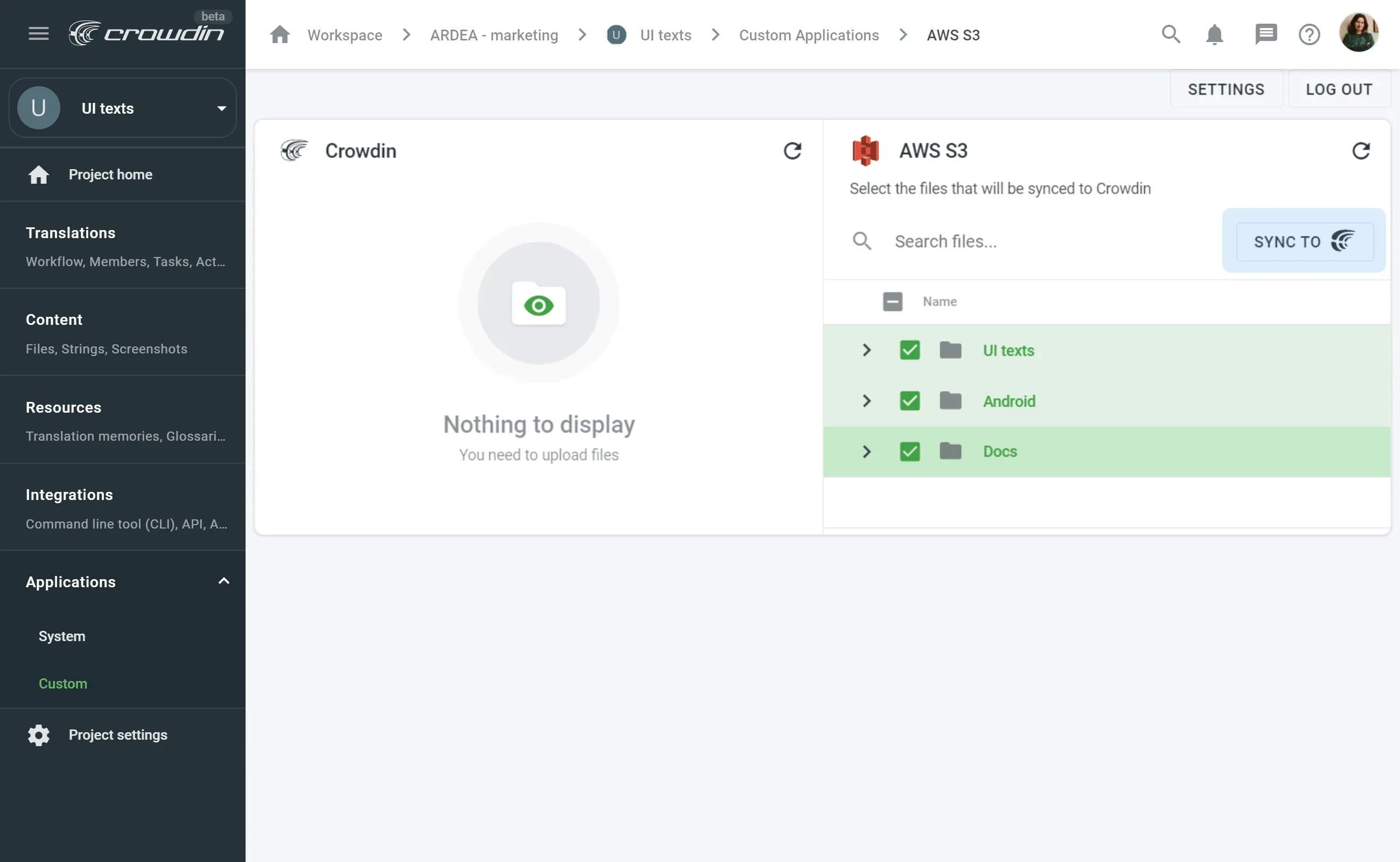 Uploading content from Amazon S3 to Crowdin