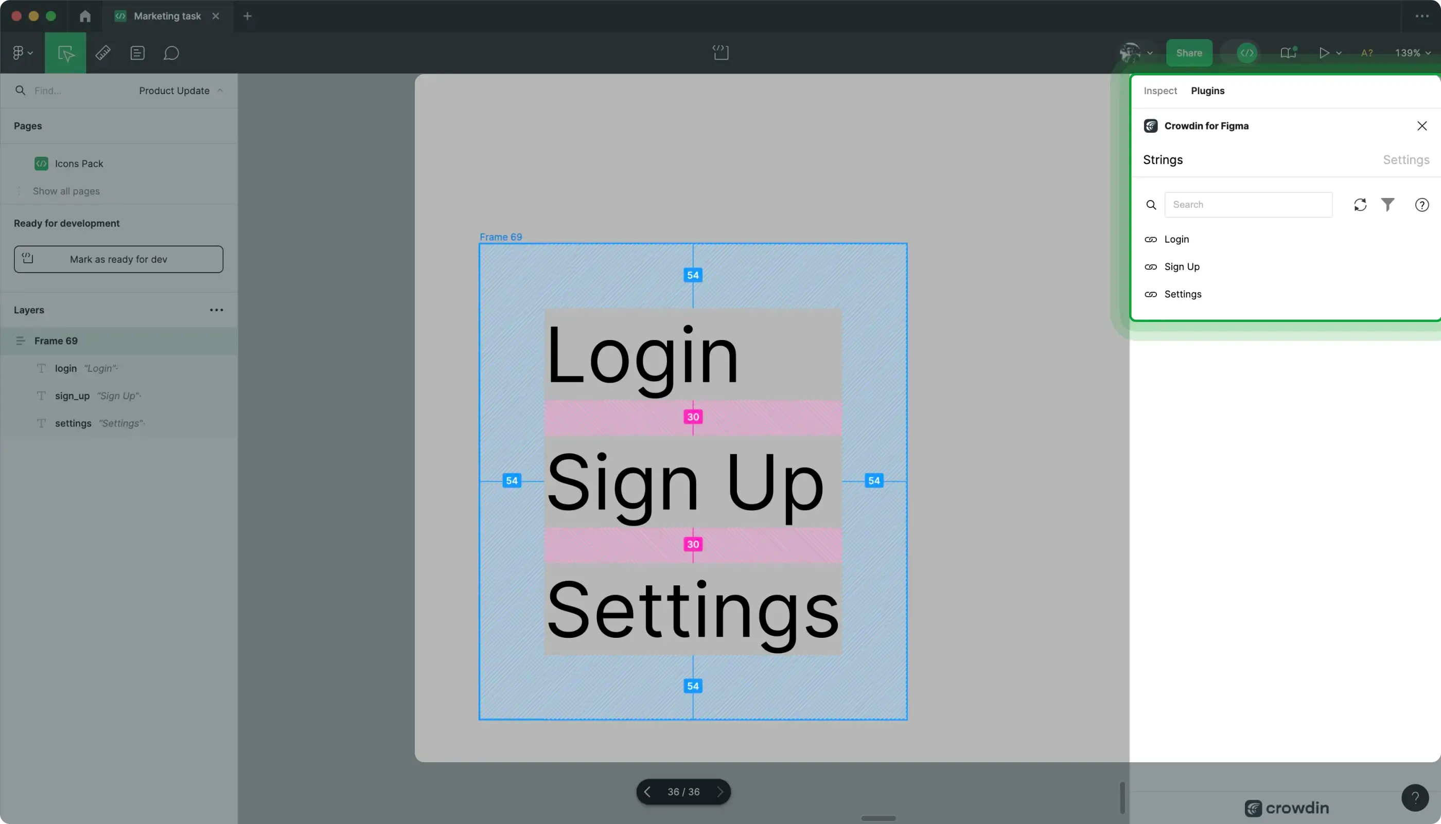 Figma Dev mode and translation