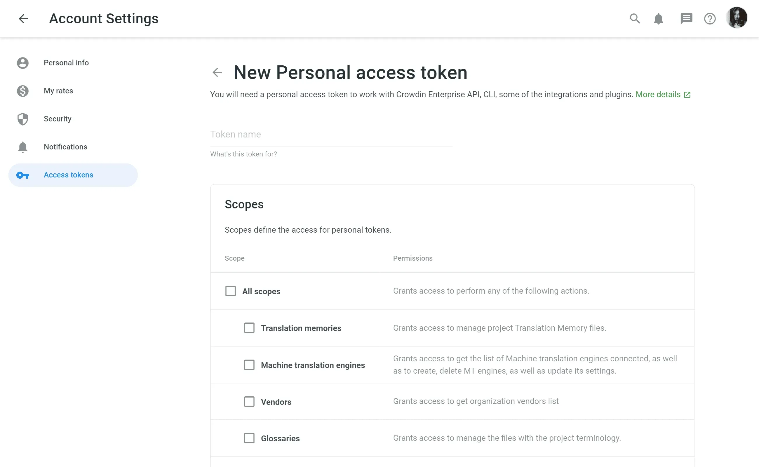 More granular permissions for API token