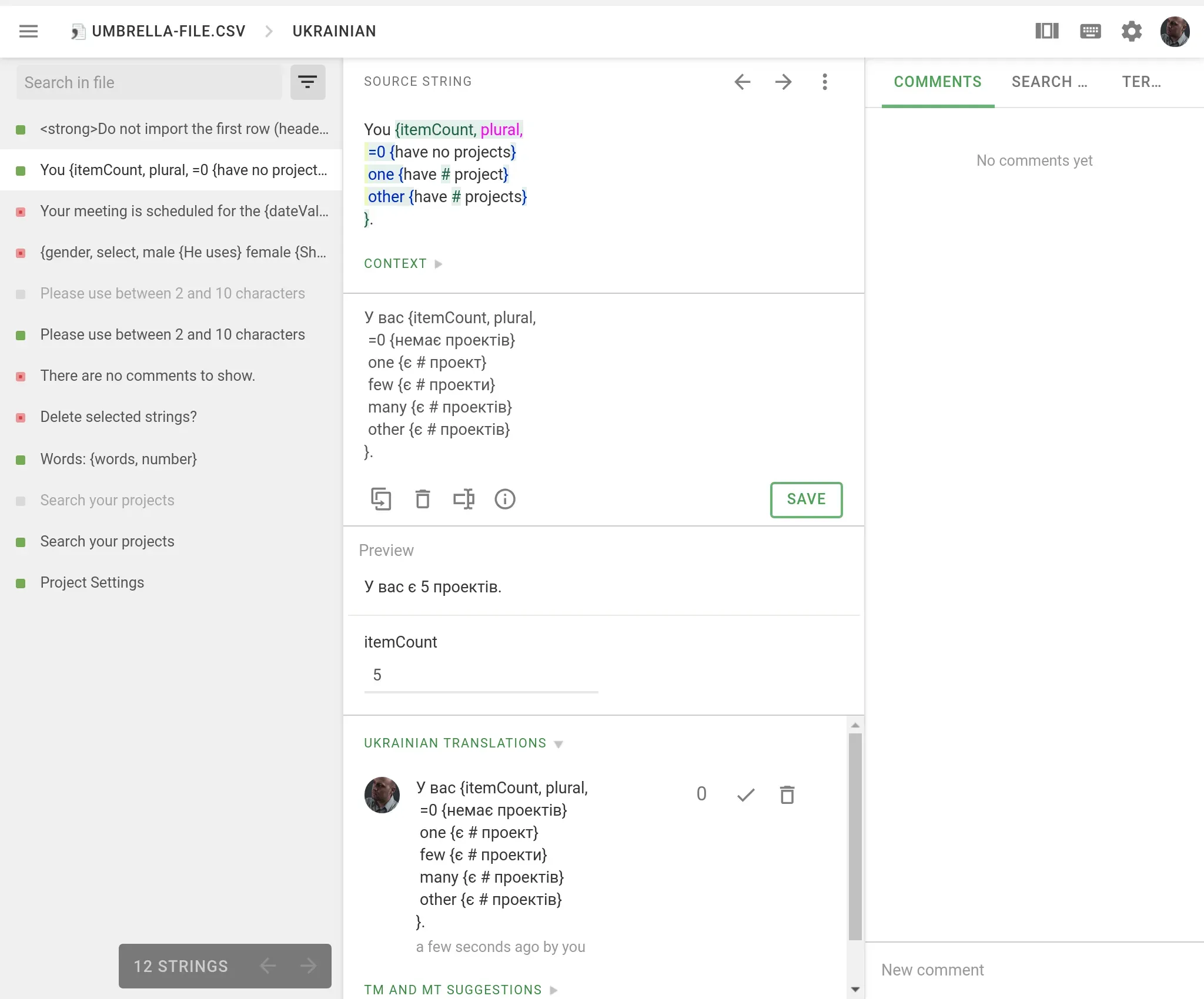 ICU Message Syntax in the Crowdin Editor