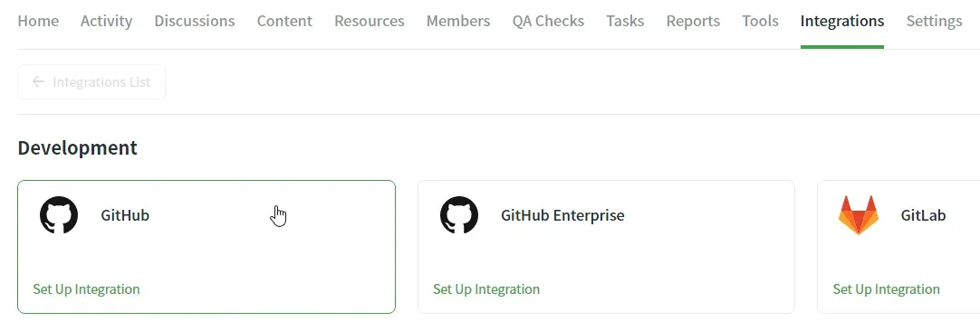 Integrations tab