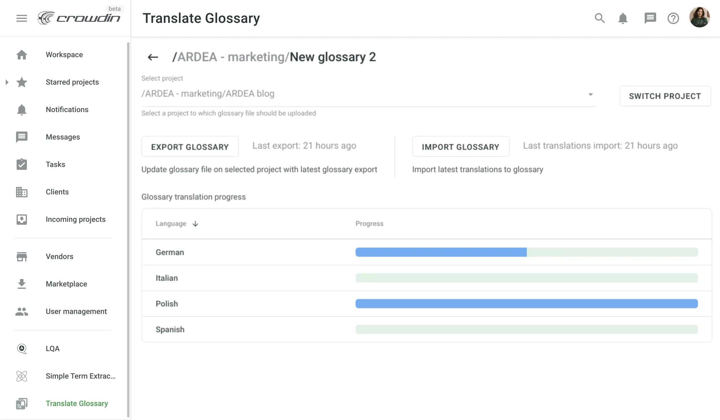 Translate Glossary app