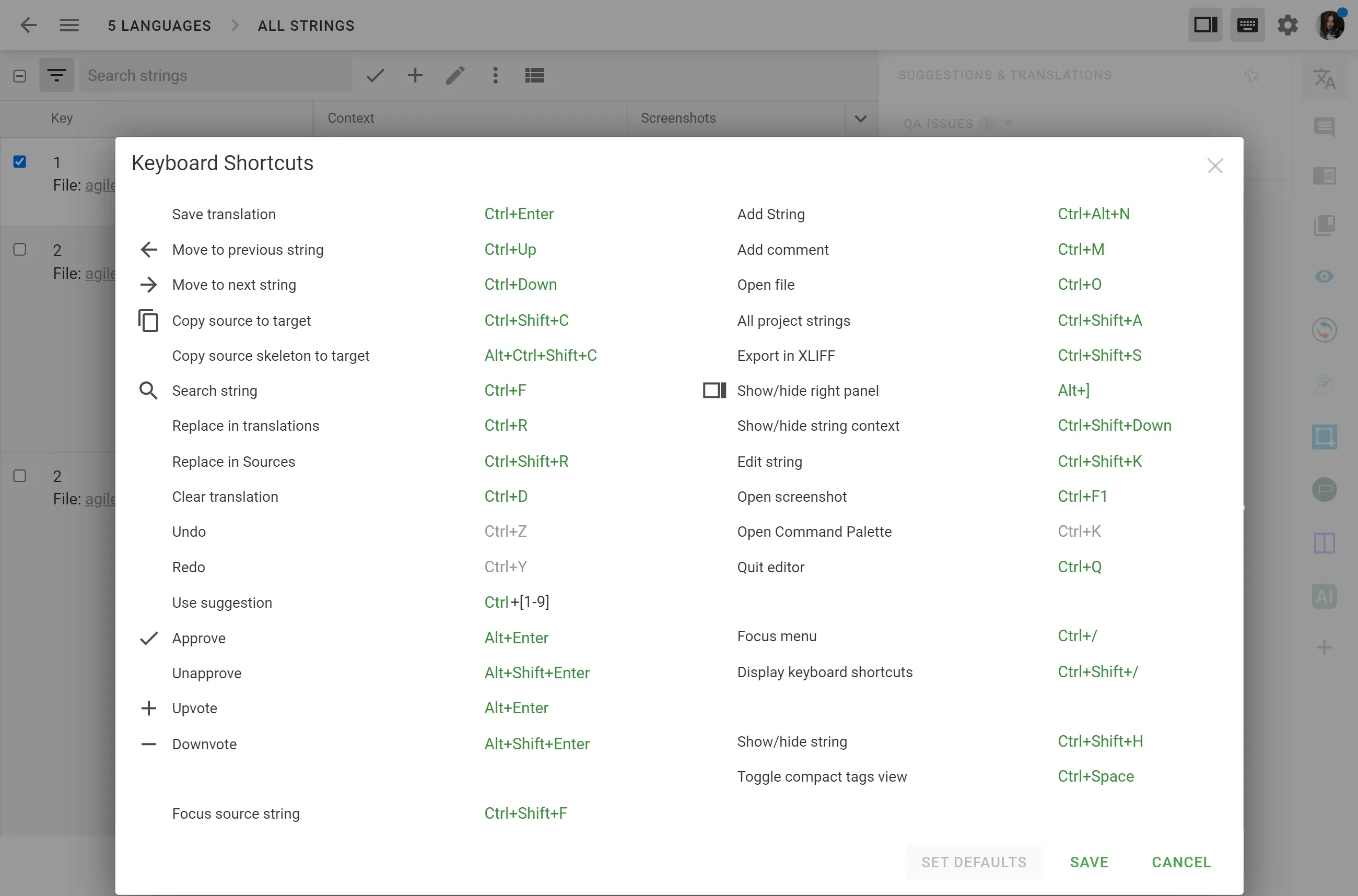 Crowdin Editor: Hotkeys Usage