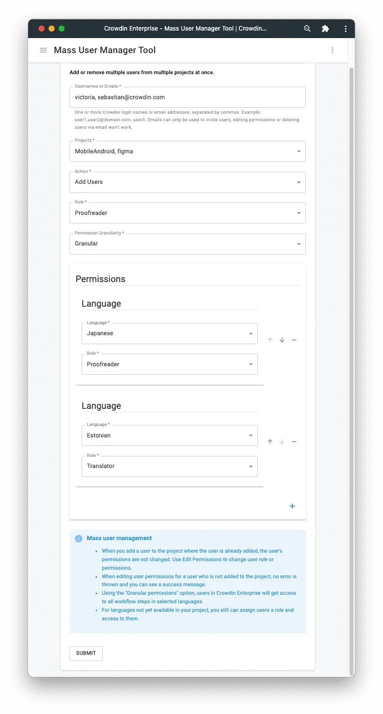 Mass User Manager for Crowdin Enterprise