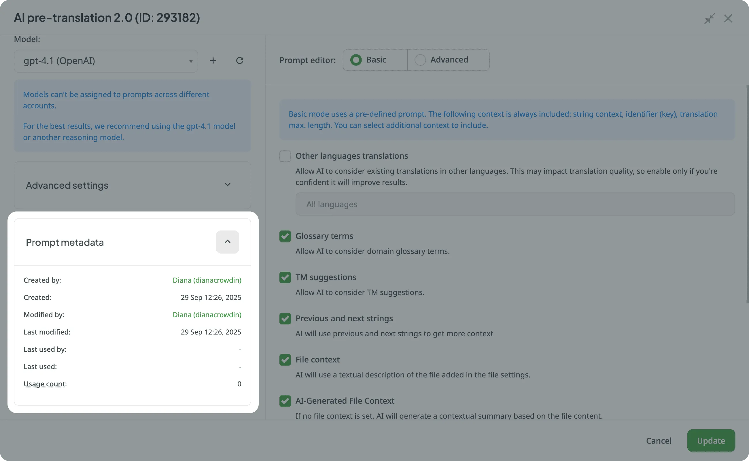 AI Activity tracking for translators