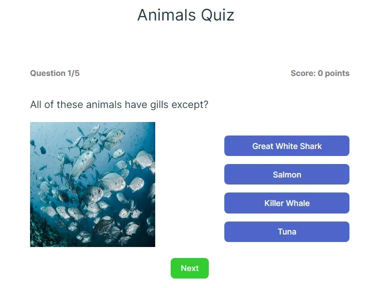 A screenshot of one question