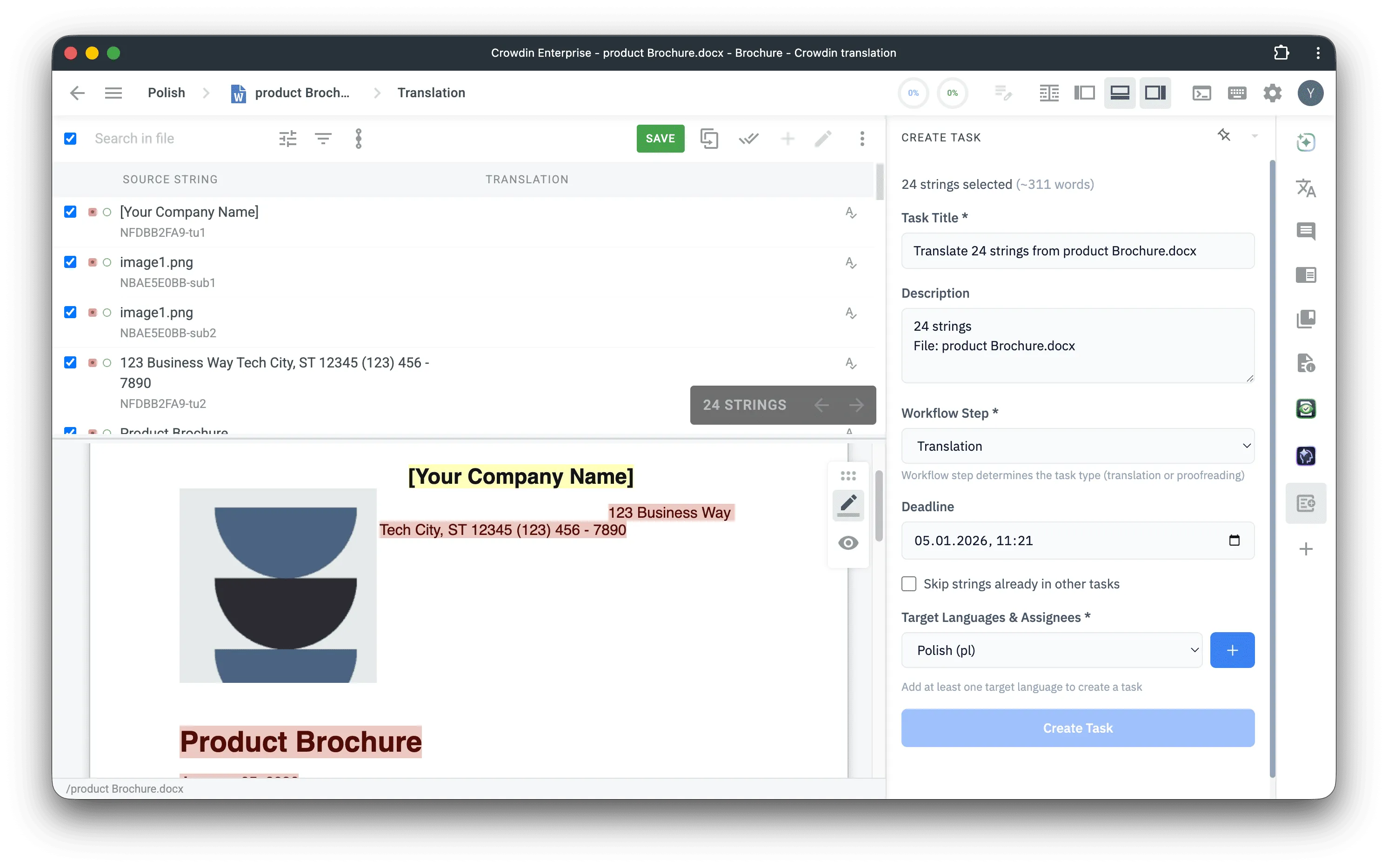 Strings to Task app in Crowdin