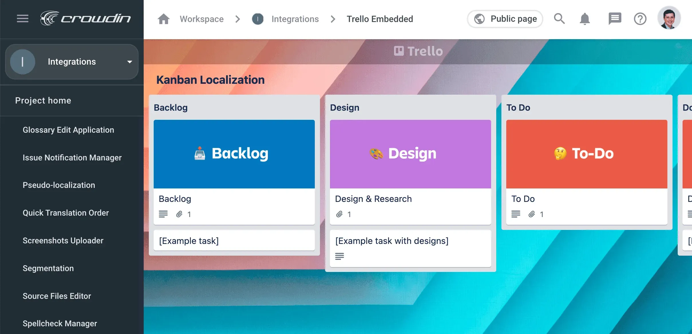 Crowdin embedded apps: Project page