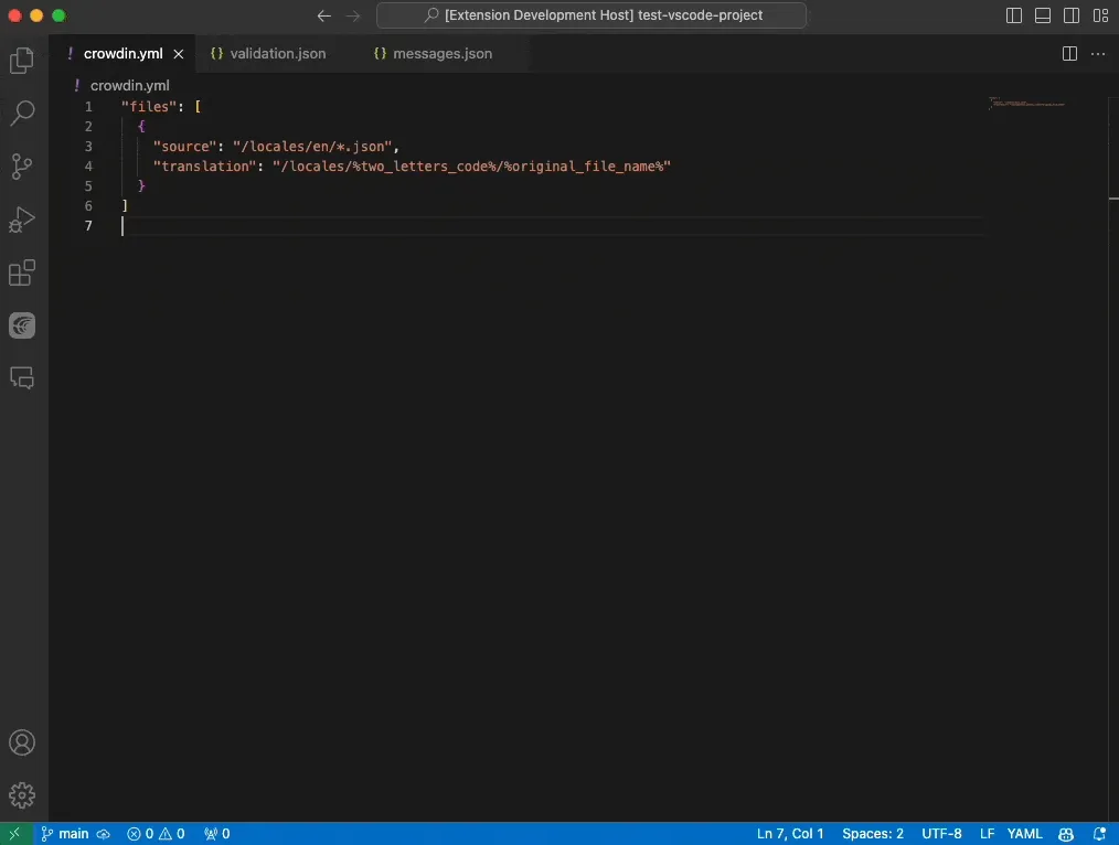 VS Code plugin Crowdin view