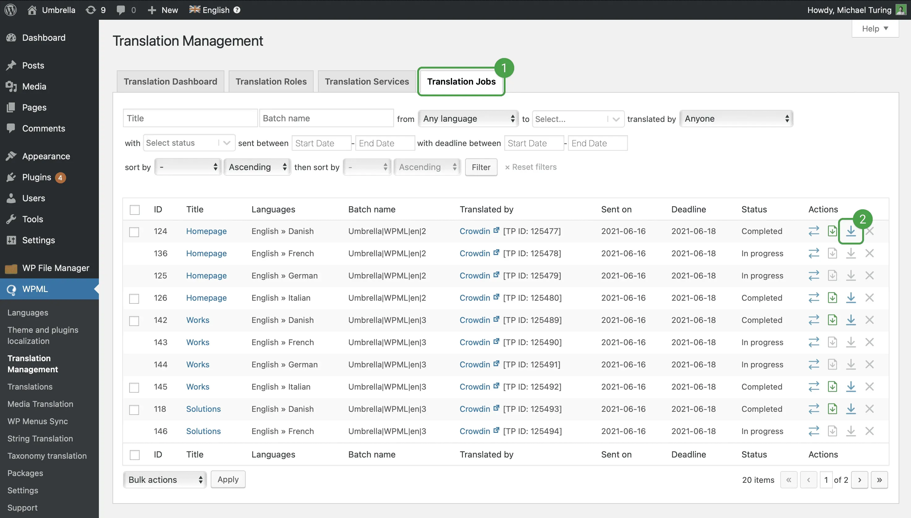 Download translations from Crowdin to WPML