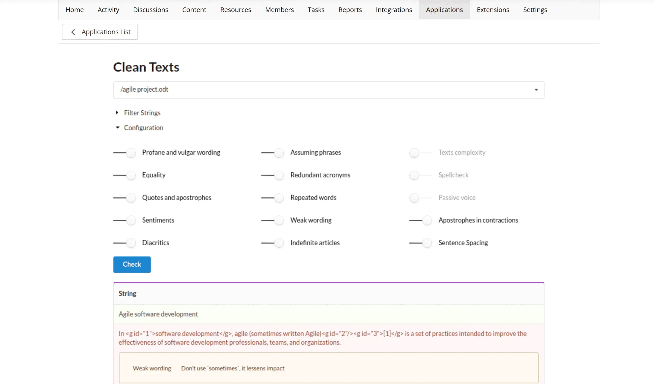 Writing Assistance checks