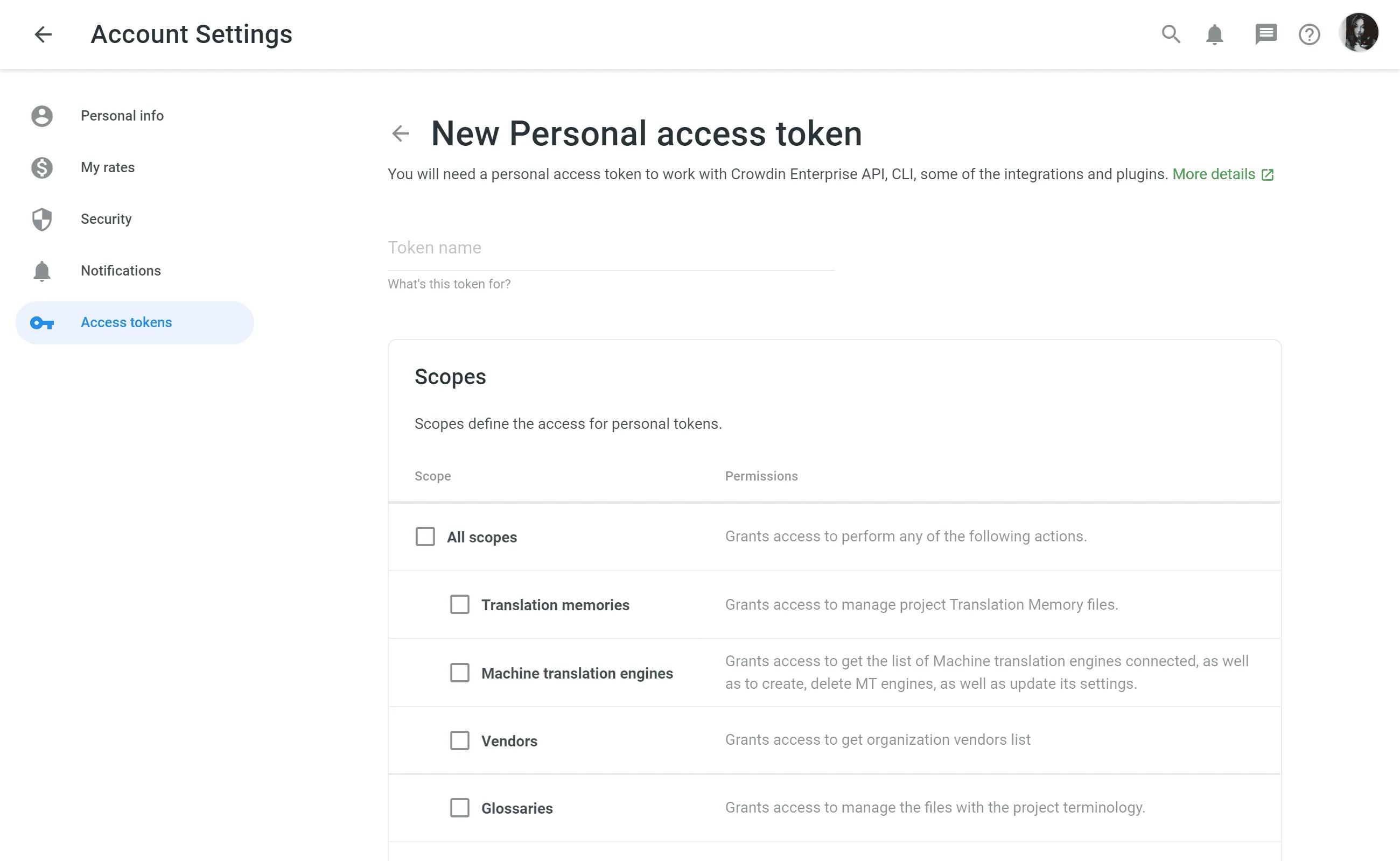 More granular permissions for API token