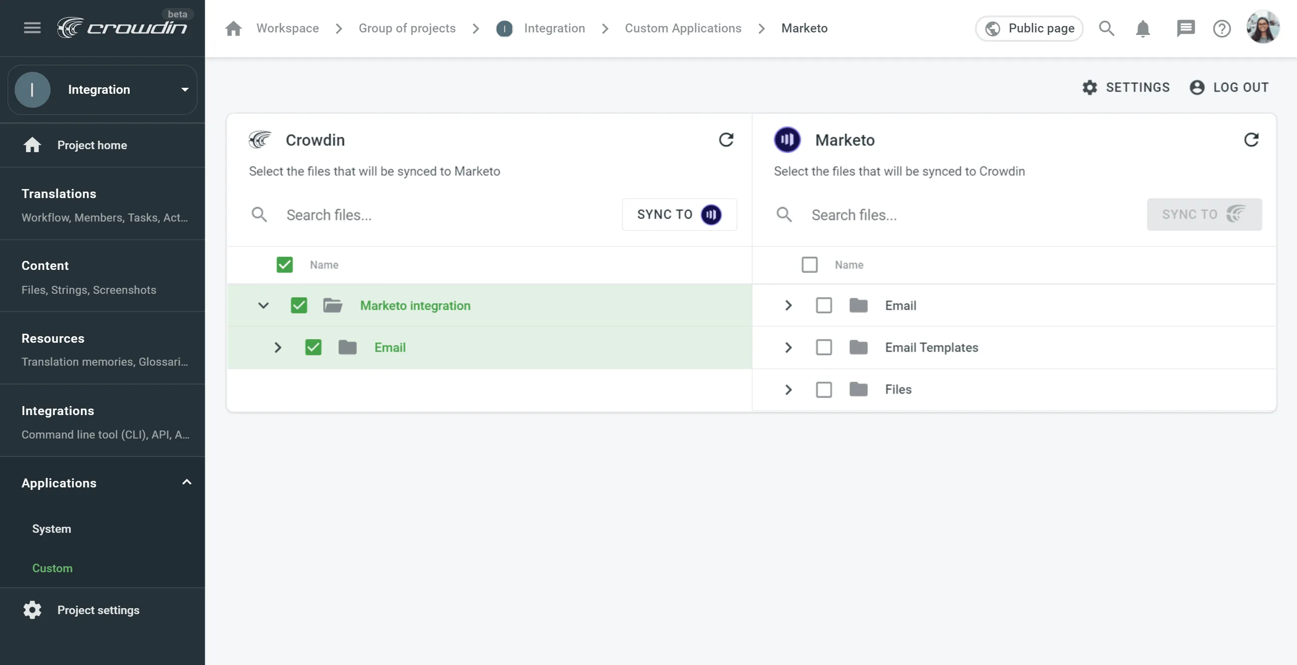 Sync content between Crowdin and Marketo